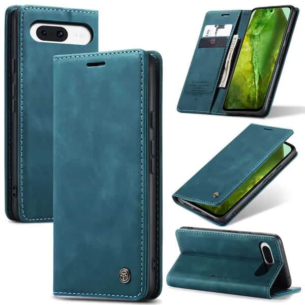 Caseme For Google Pixel 8A Case RFID Blocking Retro Flip Premium Leather Card Holder Wallet Cover (Cyan Blue) Caseme For Google Pixel 8A Case RFID Blocking Retro Flip Premium Leather Card Holder Wallet Cover (Cyan Blue)